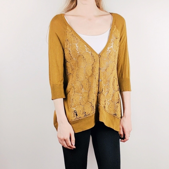 Anthropologie Knitted Knotted Tan Lace 